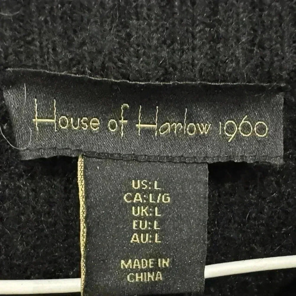 House Of Harlow 1960 Black Wool Mohair Blend Crop Sweater Rhinestone Fringe - Picture 4 of 5